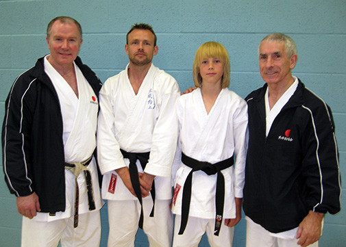 Left to right: Sensei Brennan, Jim Mateer, Aaron Mateer, Sensei Sherry